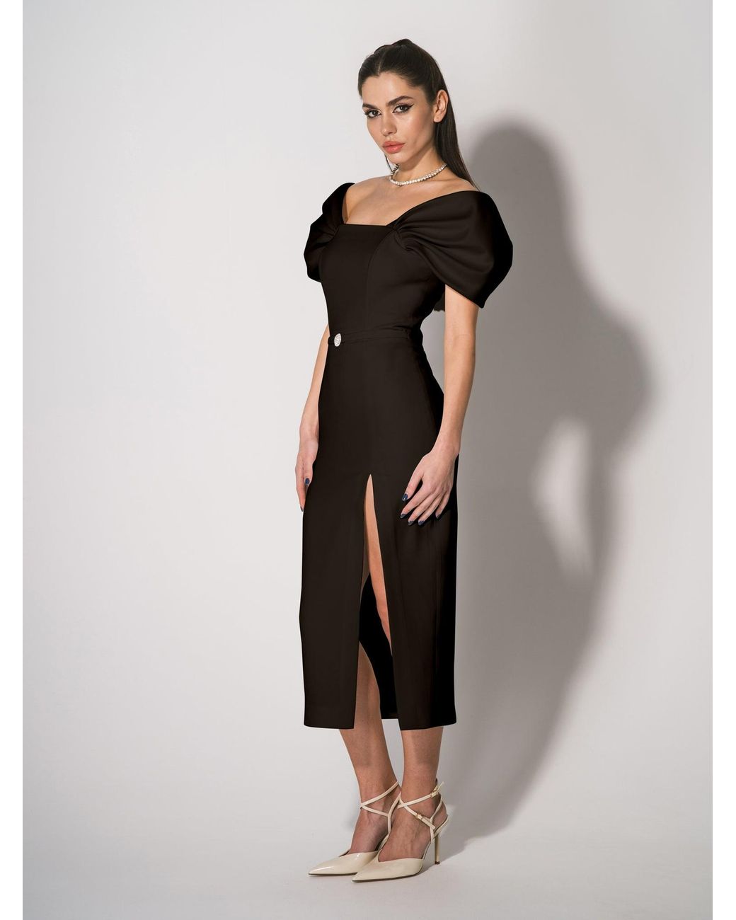 Tia Dorraine Black Mirage Crystal Ornament Midi Dress