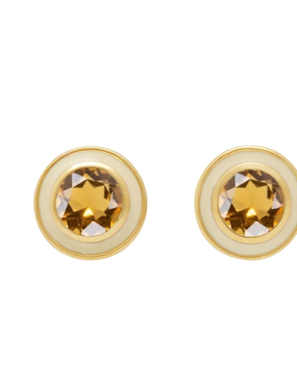 Augustine Jewels Metallic Citrine And Cream Enamel Stud Earrings