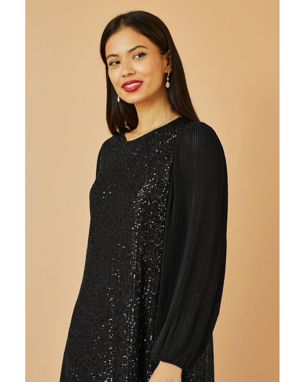 Yumi' Black Velvet Sequin Tunic With Long Pleated Sleeves