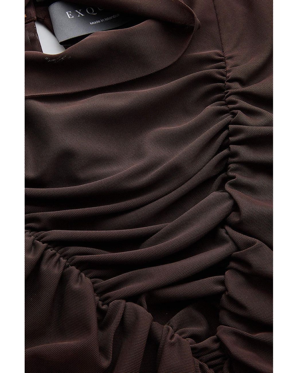 Exquise Black Drew Blouse Draped Mesh Turtleneck Blouse