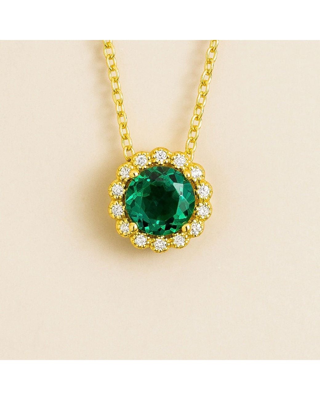 Juvetti Green Solen Necklace Set With Emerald & Diamond