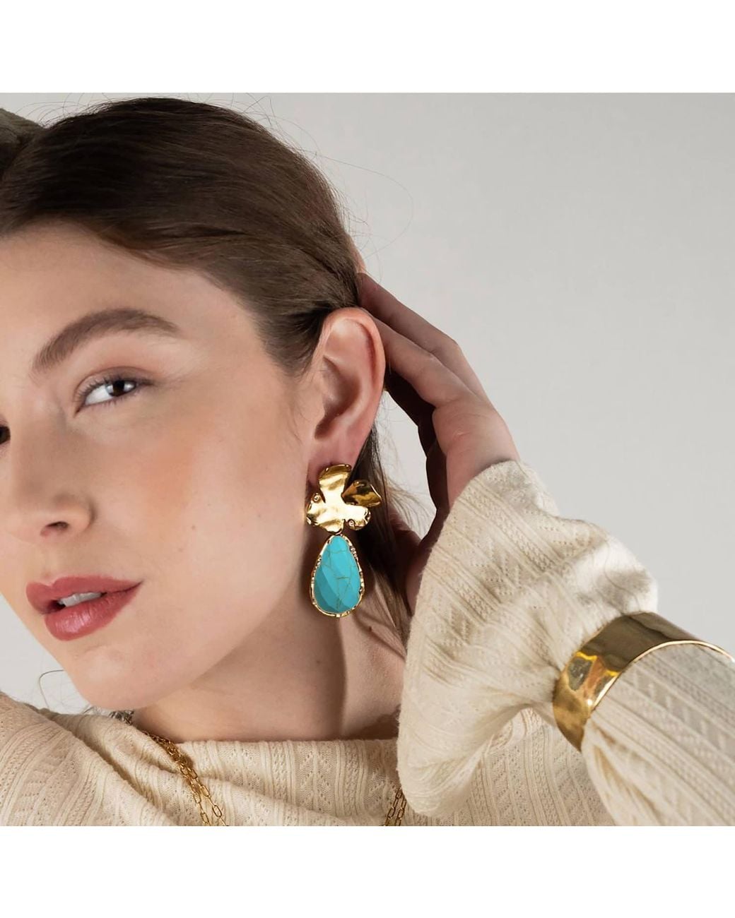 Rare Matters Jewelry Blue Golden Flora Statement Drop Earrings