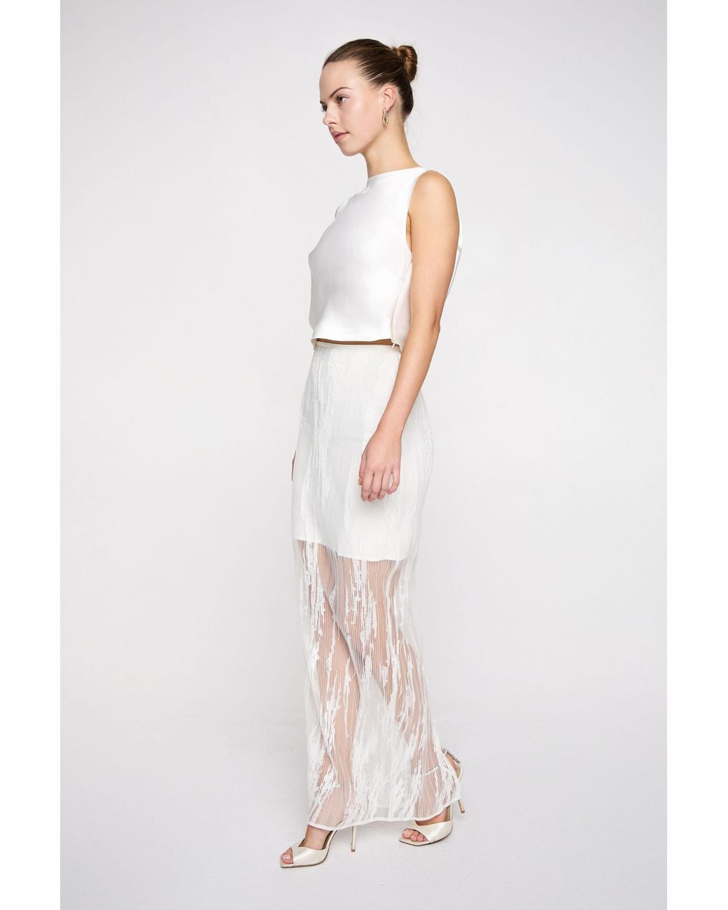 Marieta Yan White Ophélie Sheer Pleated Skirt