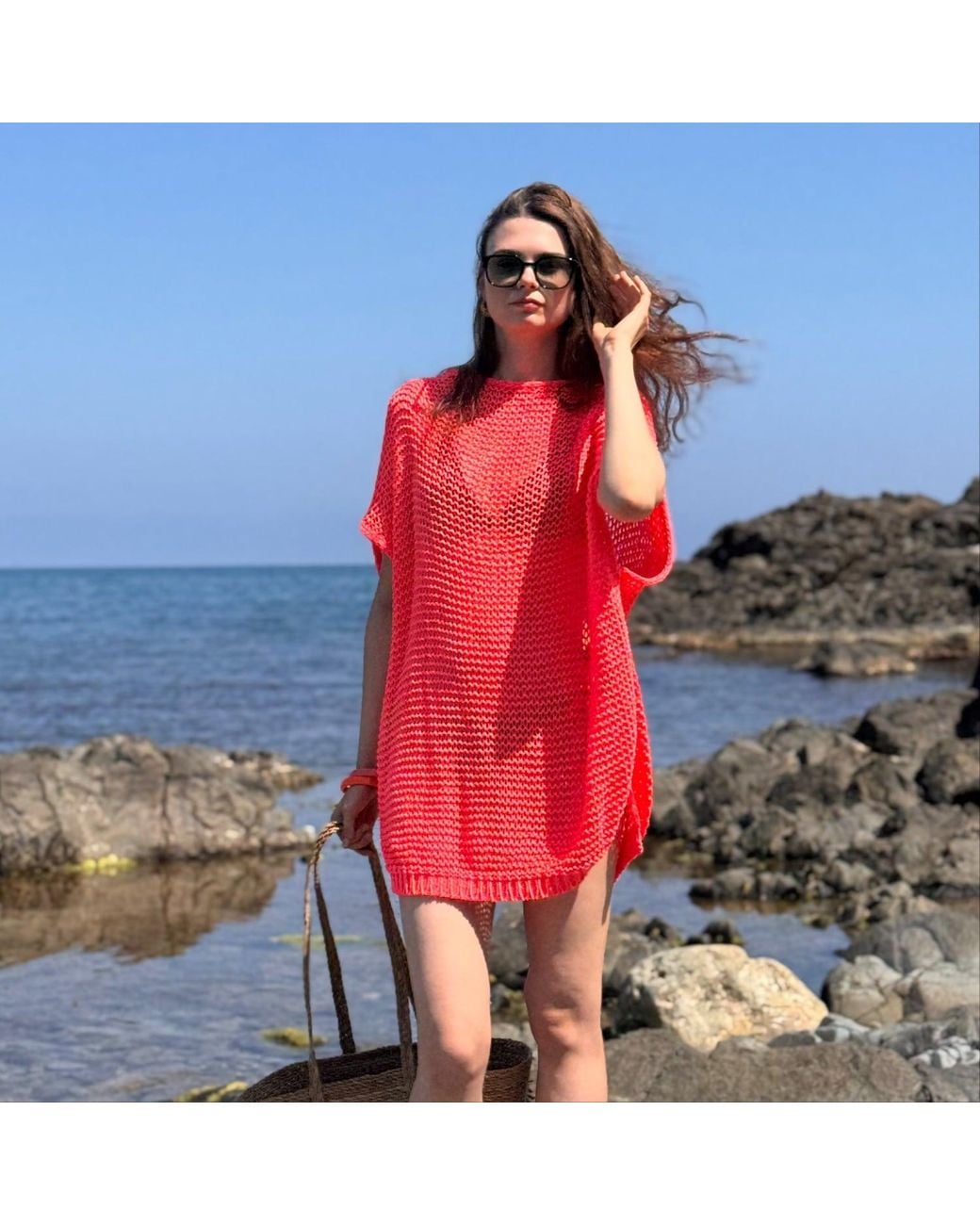 Peraluna Pink Fiona Openwork Knit Tunic