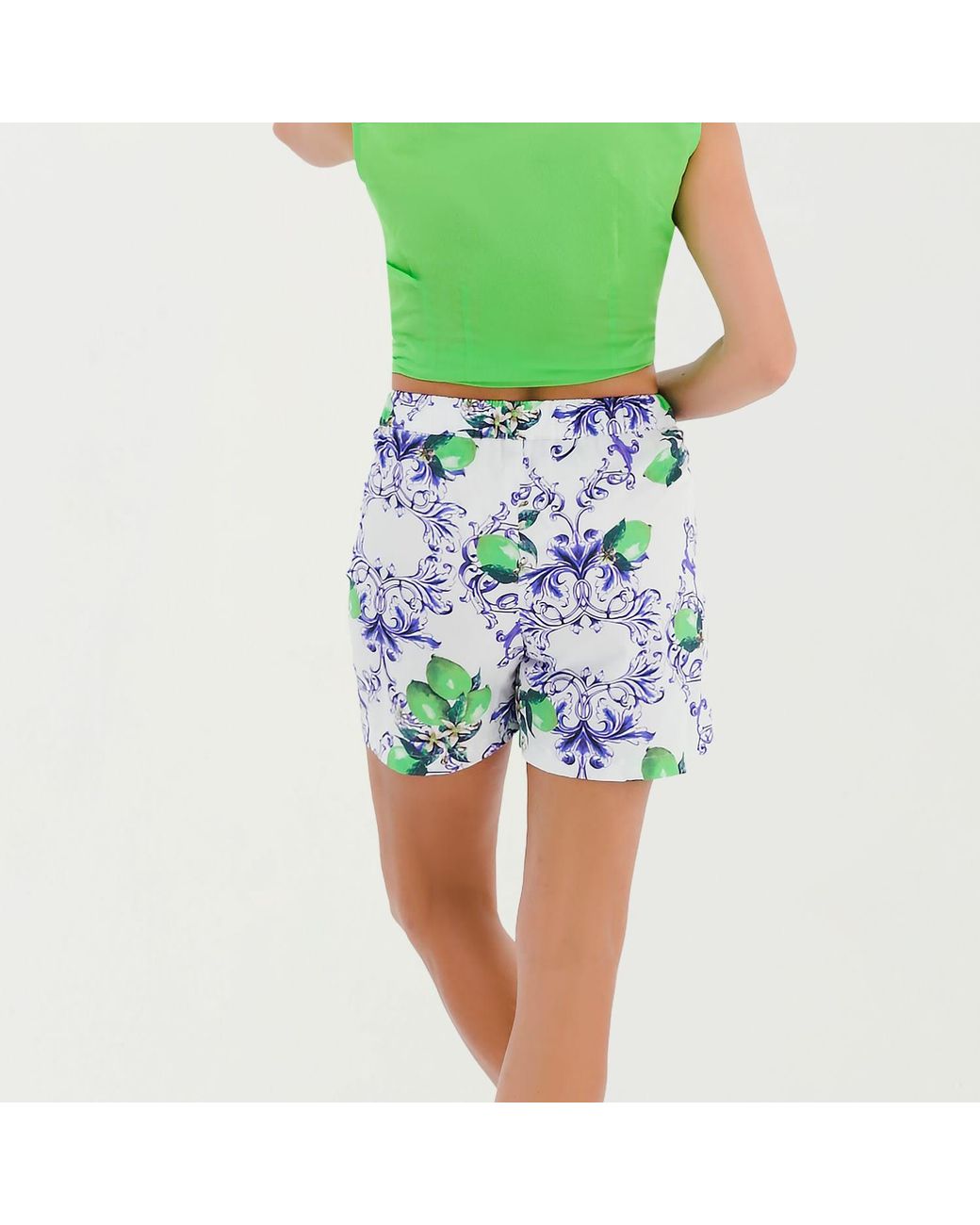 Perlavera Blue Clue Lemon Print Cotton Short