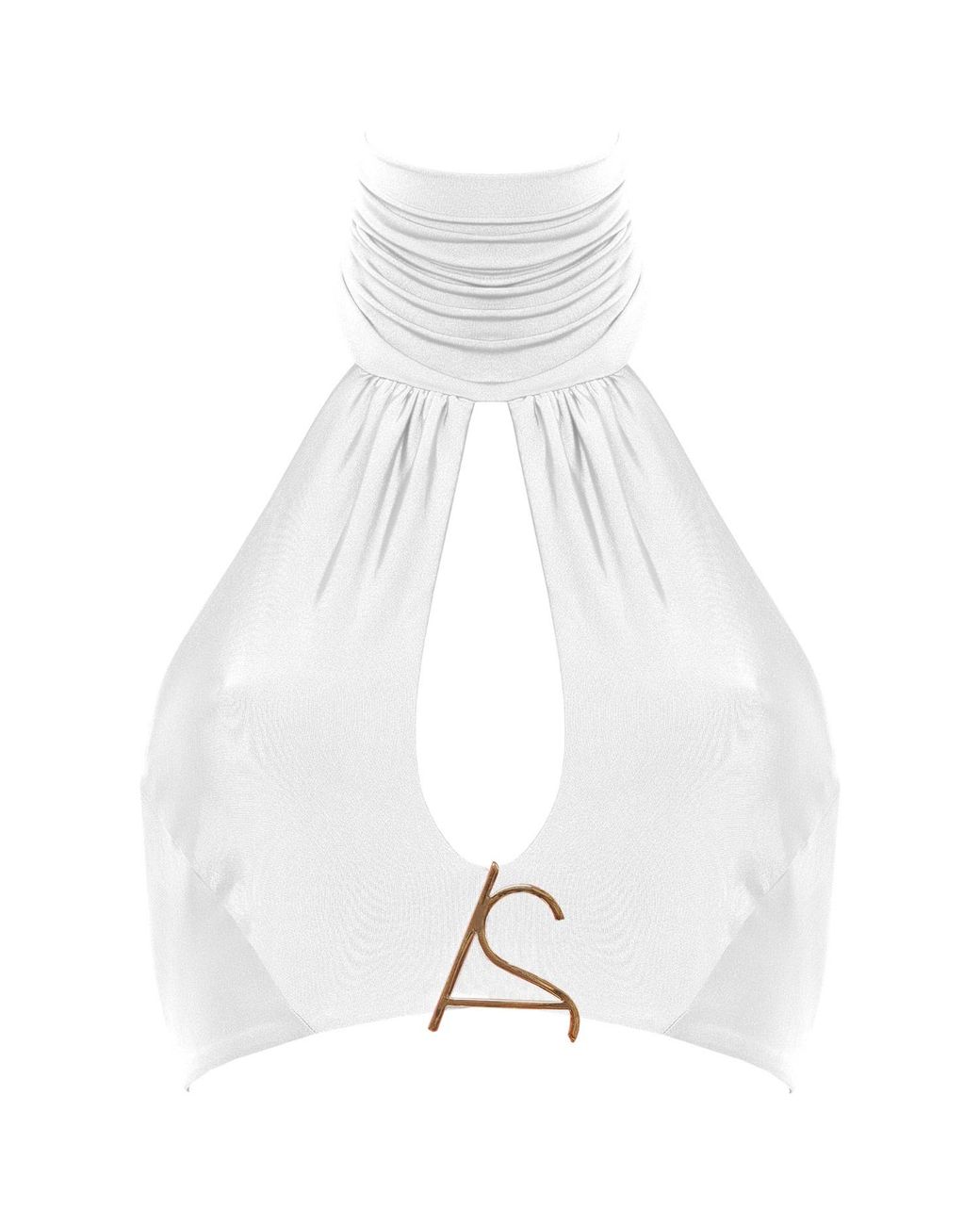 ANTONINIAS Natural As Halter Tie Fastening Bikini Top With Draped Details