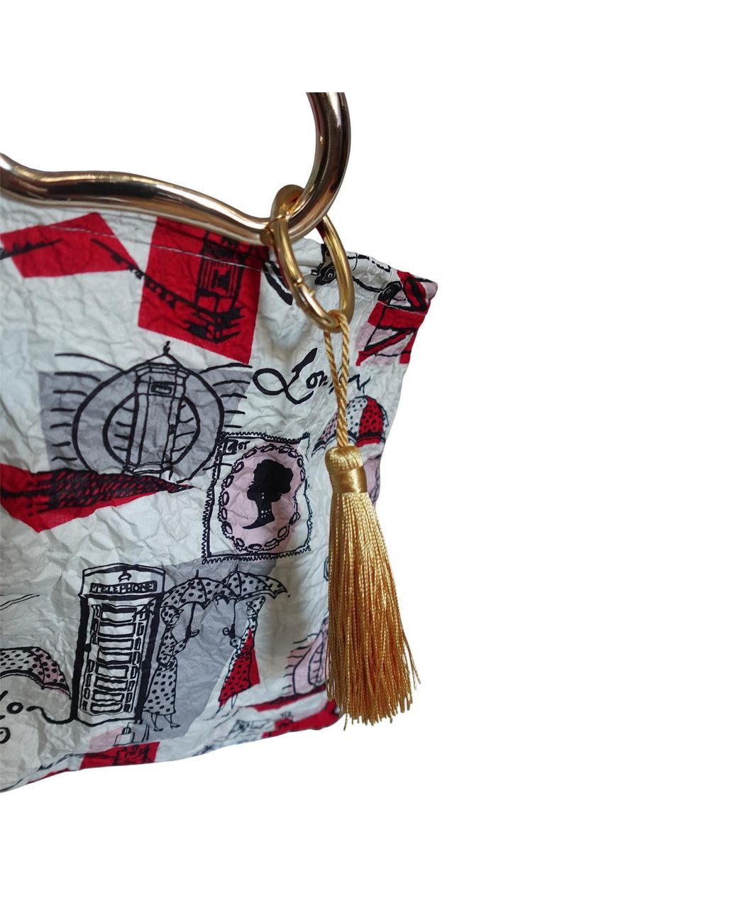 Romer Millinery Purple Morphy Moldable Handle Clutch Upcycled Silk Scarf London Print