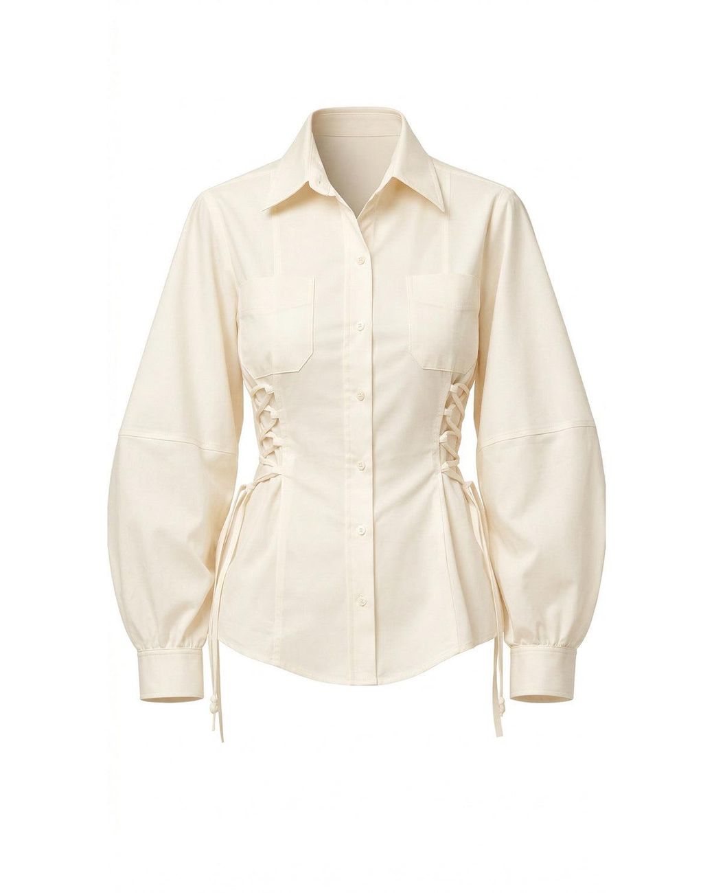 Exquise Natural Neutrals Arcene Fitted Waist Balloon Sleeve Shirt