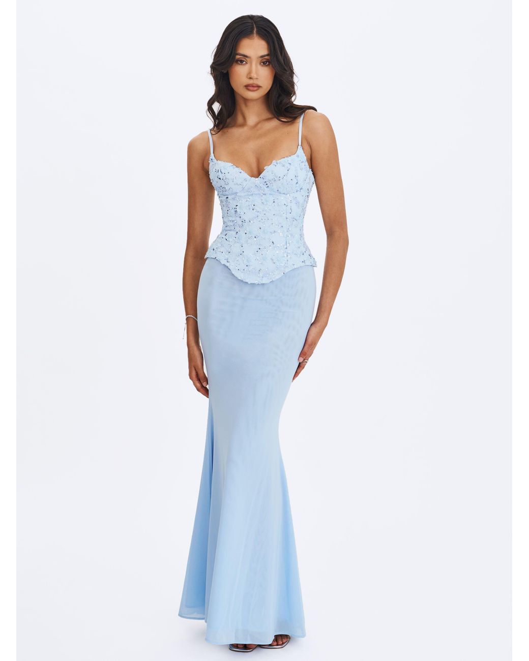 Miss Circle New York Blue Aurielle Baby Sweetheart Mermaid Peplum Maxi Dress