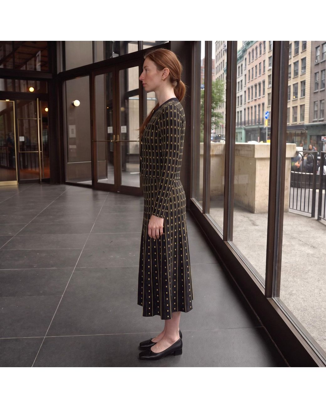 Modenaire Black Metallic Knit Cardigan And Midi Dress Set