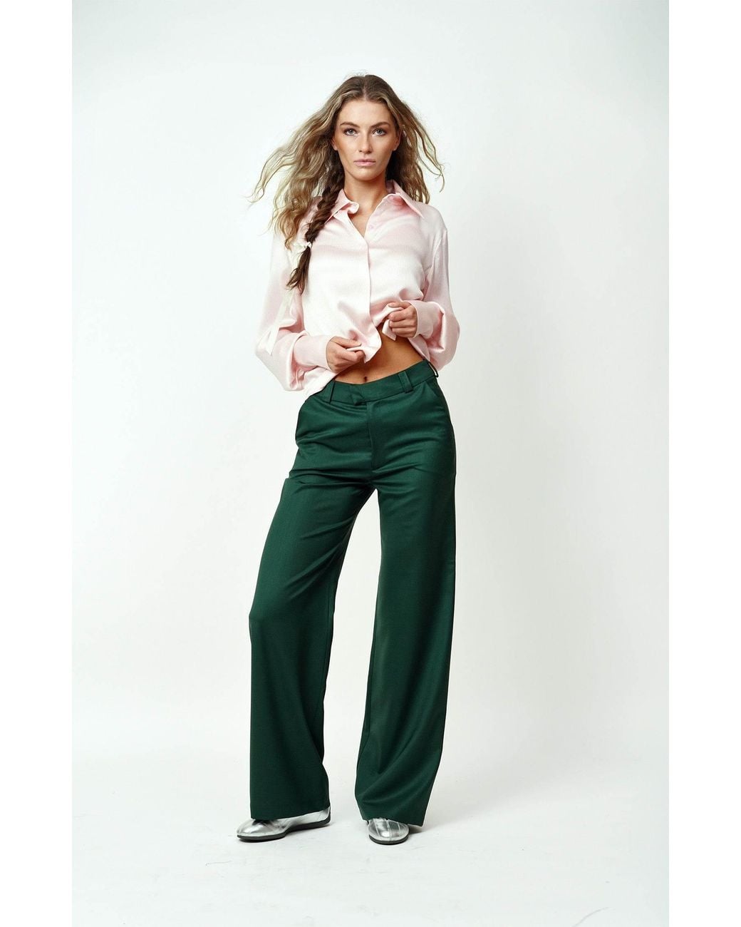 Gunda Hafner Ltd Green Mid Rise Straight Leg Merino Trousers