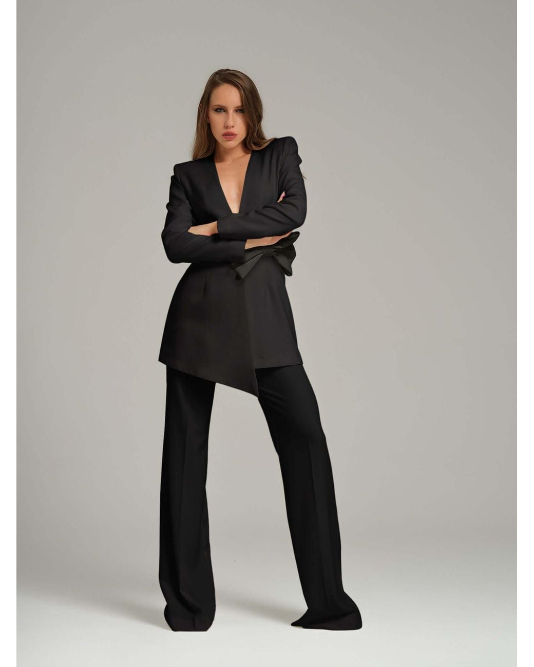 Tia Dorraine Black Pearl Blazer With Detachable Bow Belt