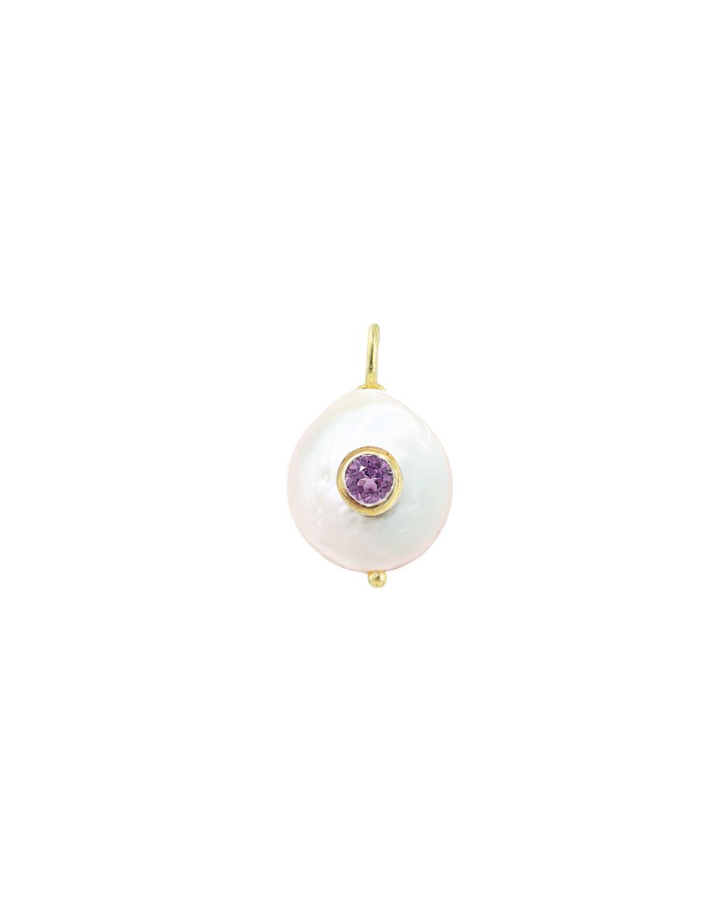 KAMARIA White Pearl Coin Pendant With Inlay Stone