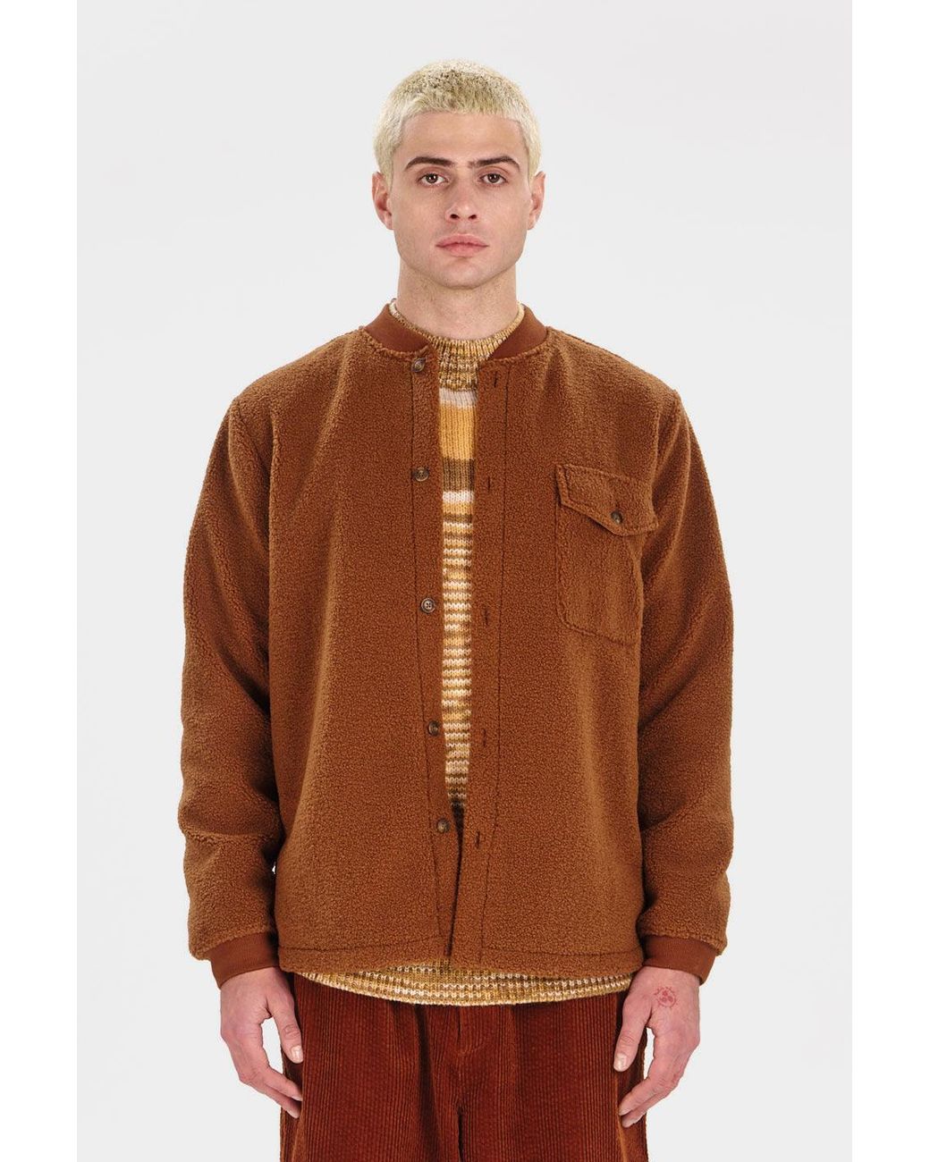Komodo Brown Cole Recycled Fleece Overshirt for men