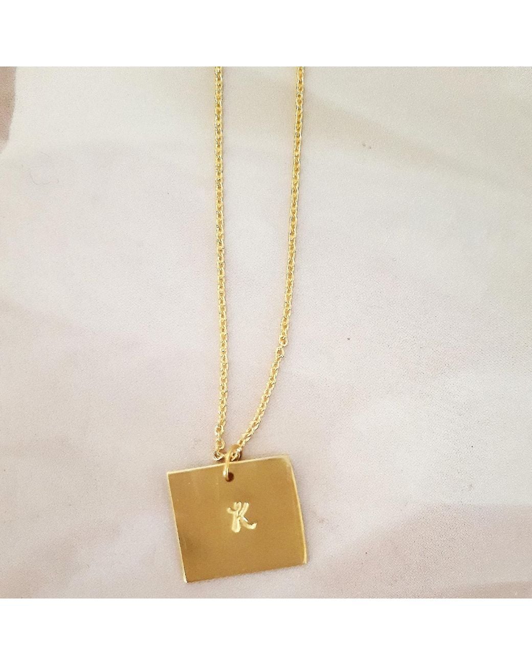 Lily Flo Jewellery Metallic Solid Square Necklace With Initial