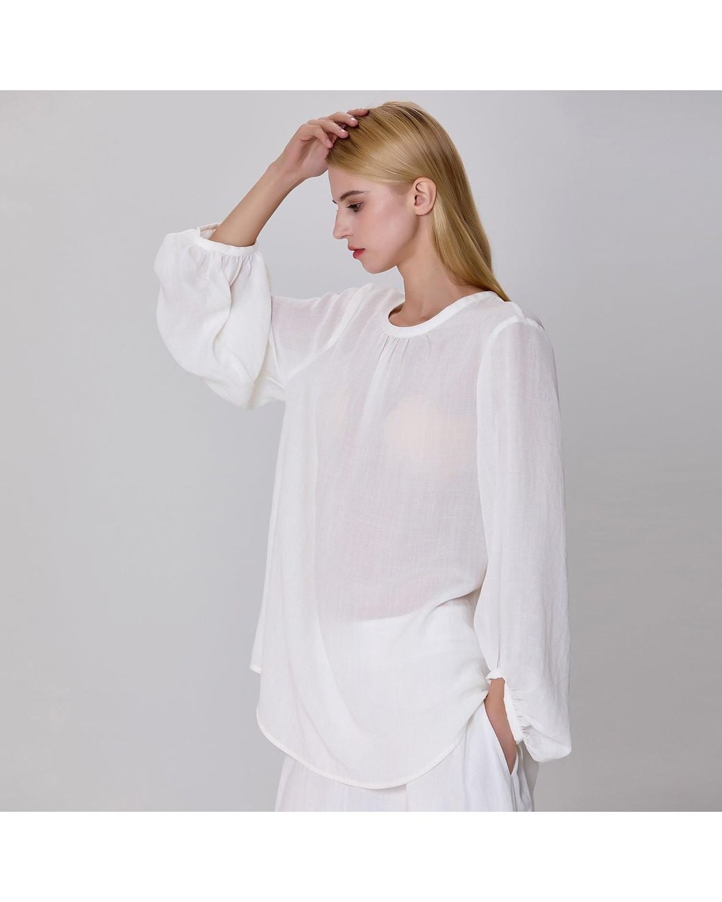 Smart and Joy White Light Round Neck Blouse