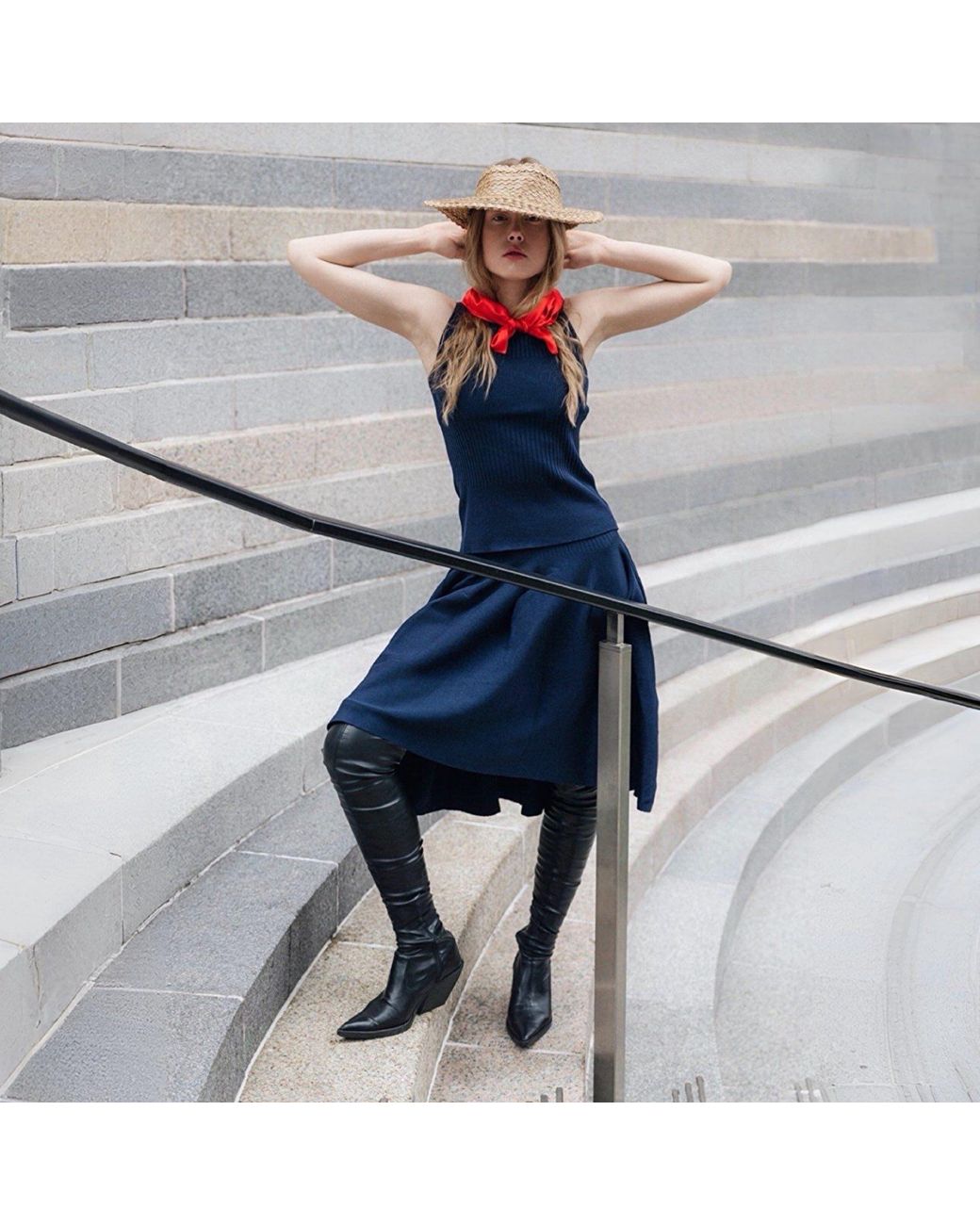 London Atelier Byproduct Blue Knitted Top And Skirt Co-Ordinates Set