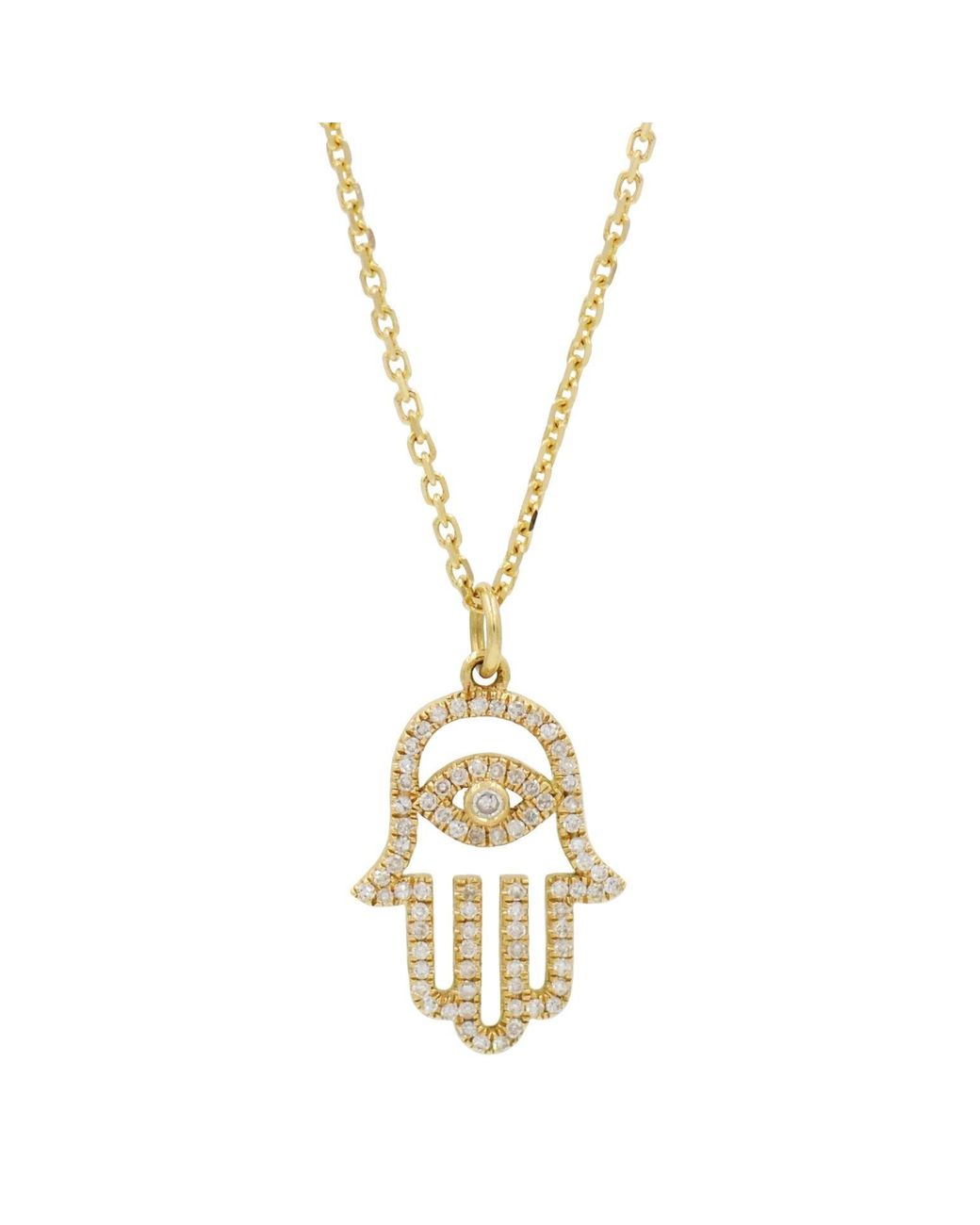 KAMARIA Metallic Evil Eye Hamsa Hand Necklace With Diamonds
