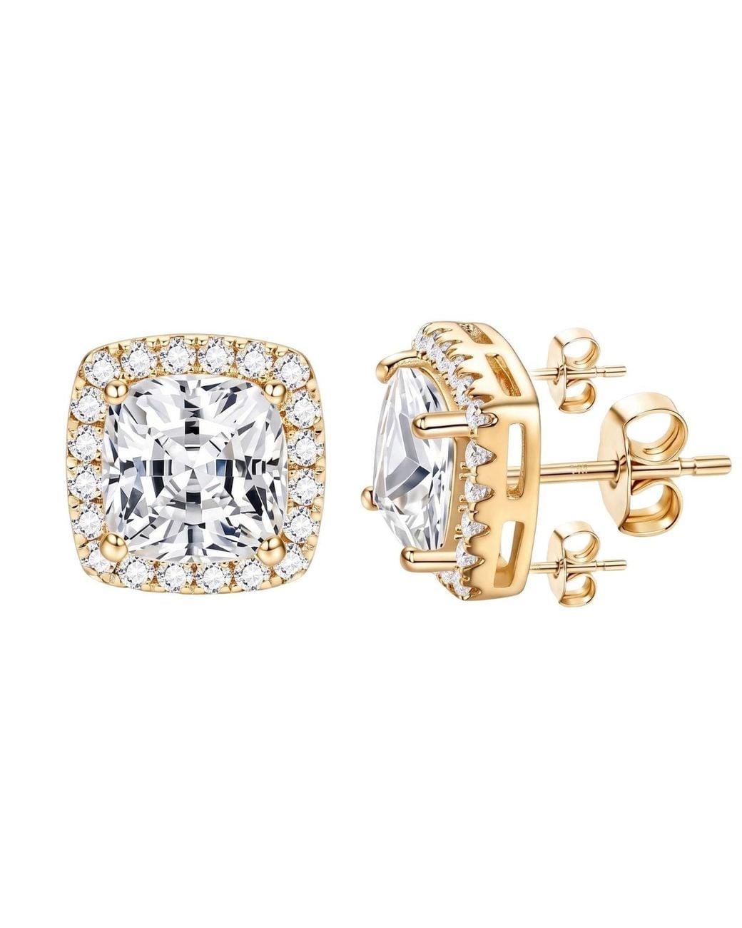 Sophelia Metallic Plated Cushion Cut Pavé Halo Stud Earrings For