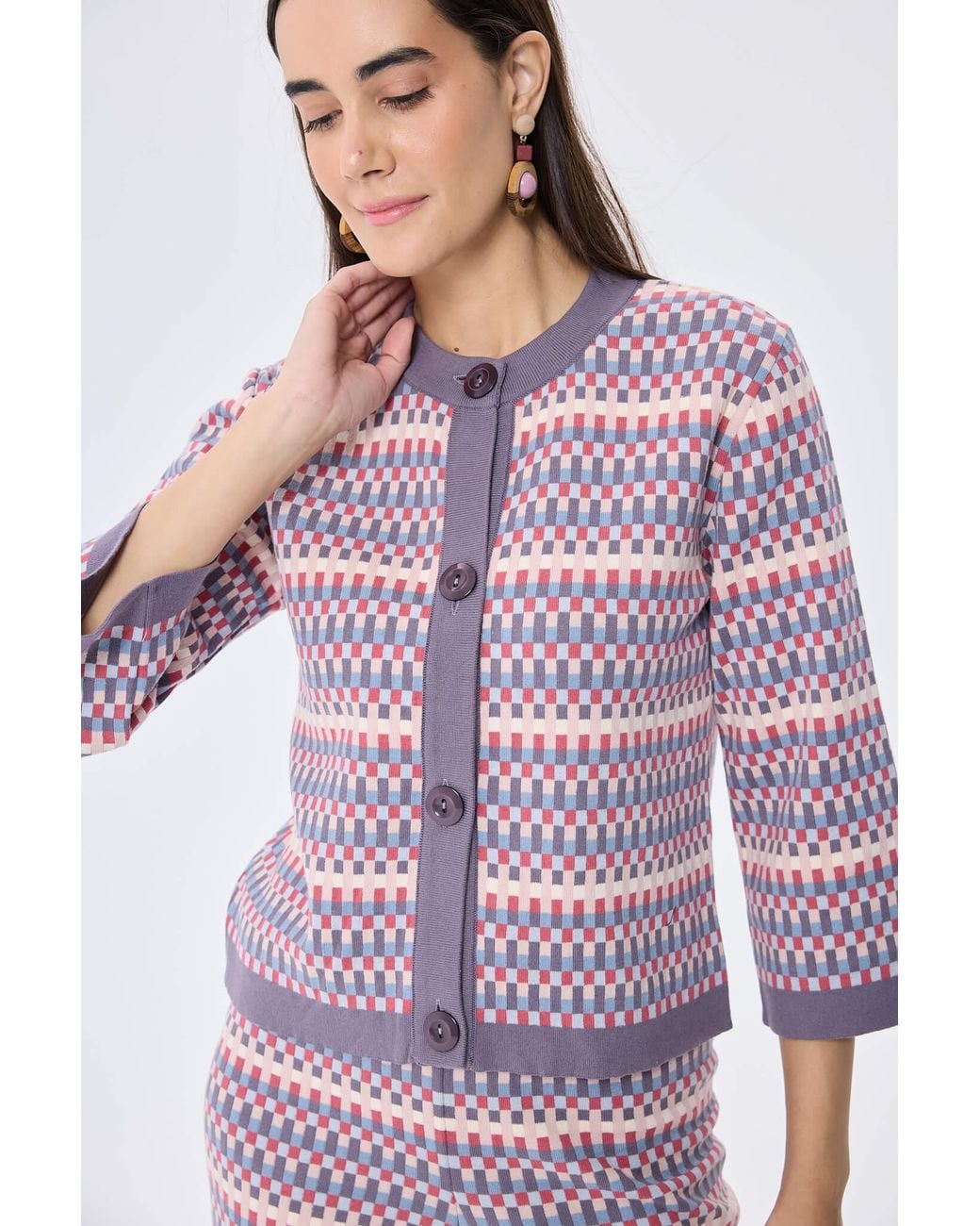 Peraluna Red Imagine Jacquard Knit Cardigan