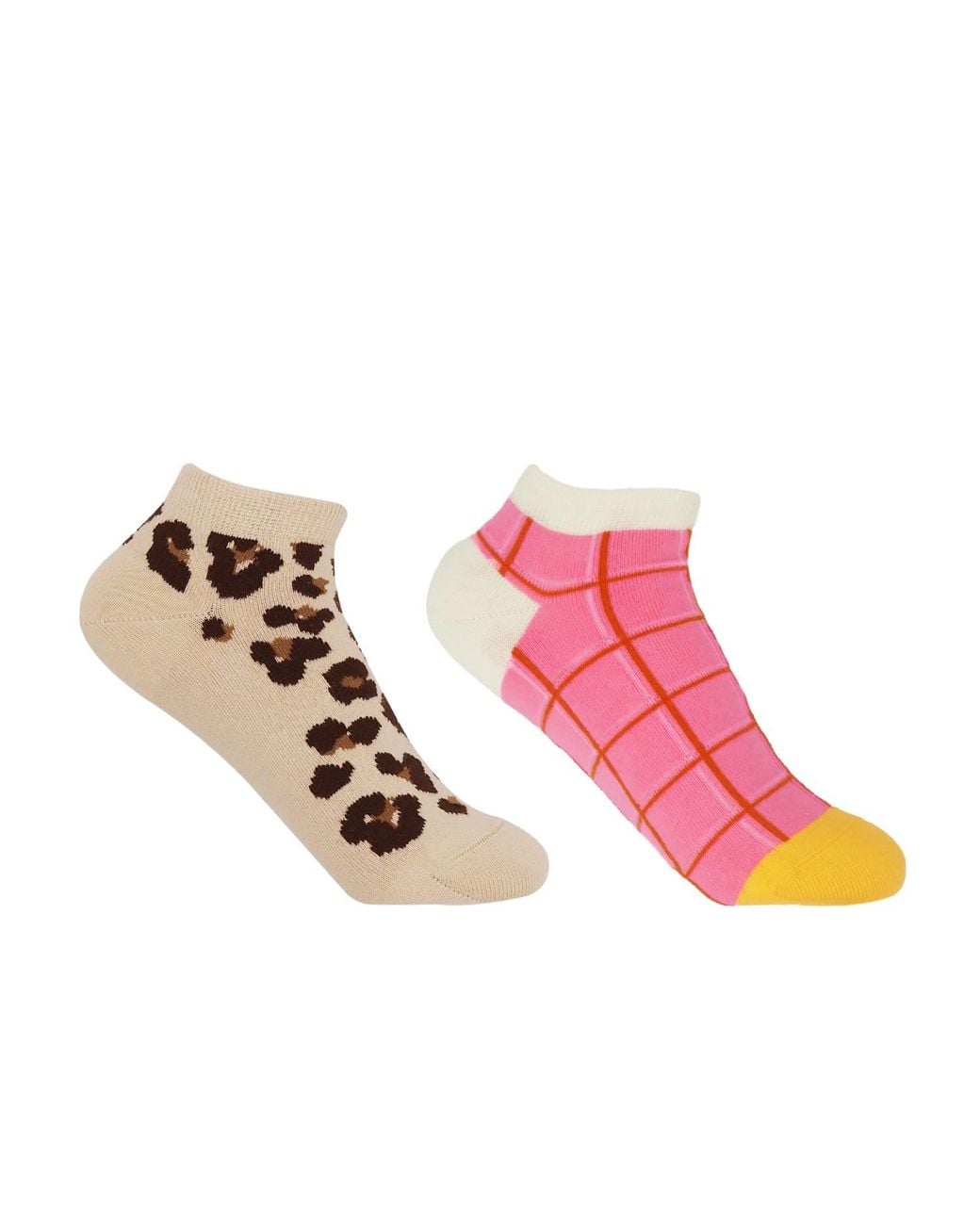 Peper Harow - Made in England Pink Grid & Leopard Trainer Socks Bundle