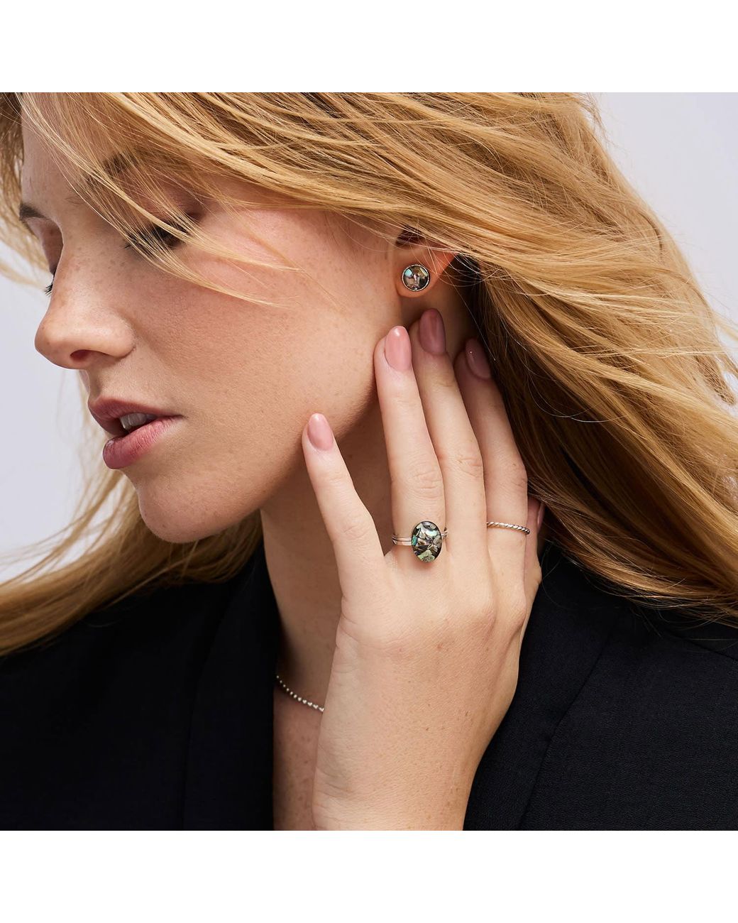 Kate Koel Yellow Statement Cocktail Abalone Shell Oval Ring