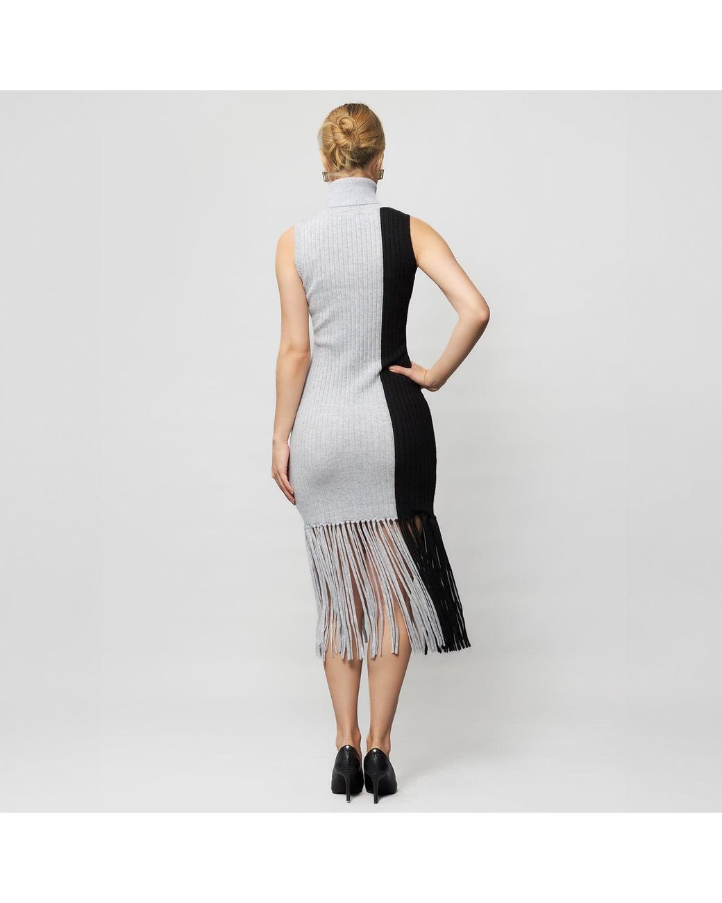 Solgo Atelier Multicolor Elleann Turtle Neck Color Blocking Cashmere Dress