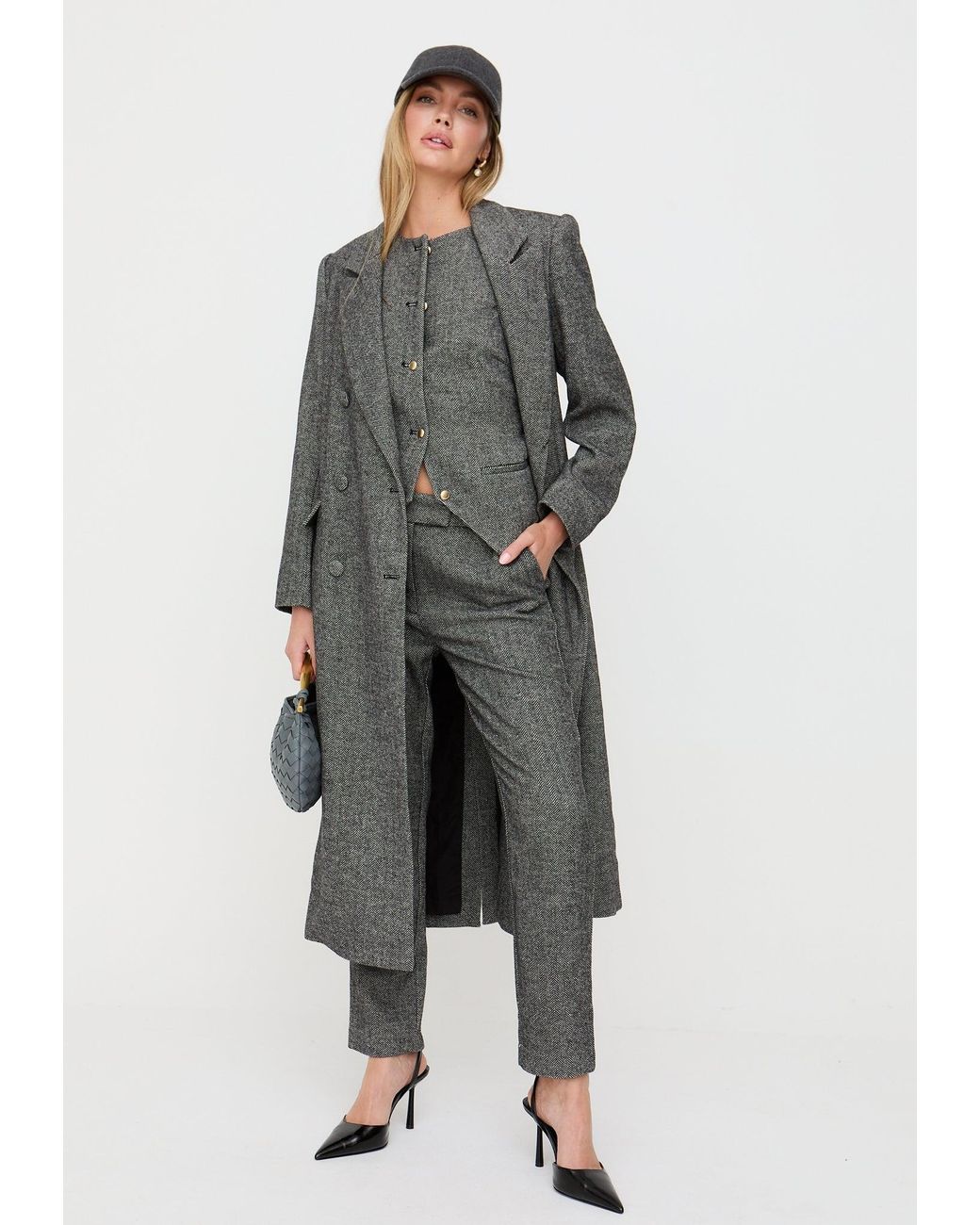 Lily and Lionel Gray Pandora Tapered Herringbone Print Trouser