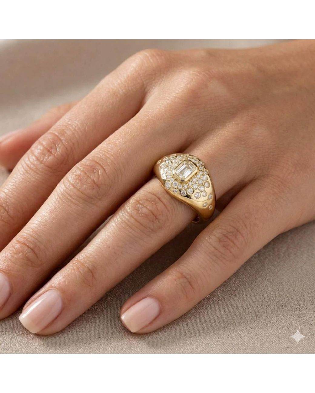 Artisan Metallic 14K Emerald Cut Diamond Cluster Signet Ring