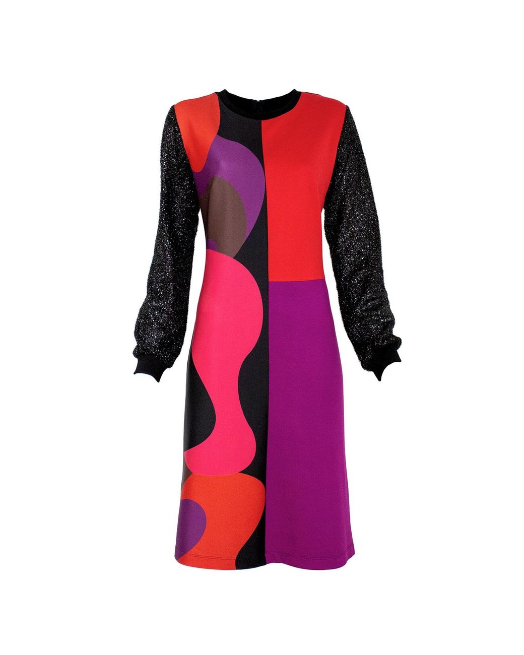 Lalipop Design Red Colorful&black Abstract Design Patchwork Knit Viscose Dress