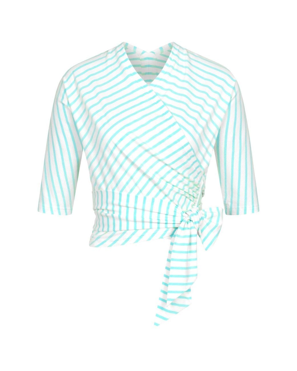 Marianna Déri Blue Mint Cream Striped Wrap Top