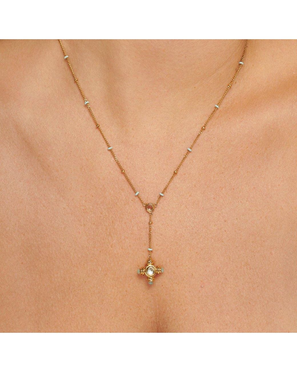 Lulu B London Brown Topaz Cross Lariat Necklace
