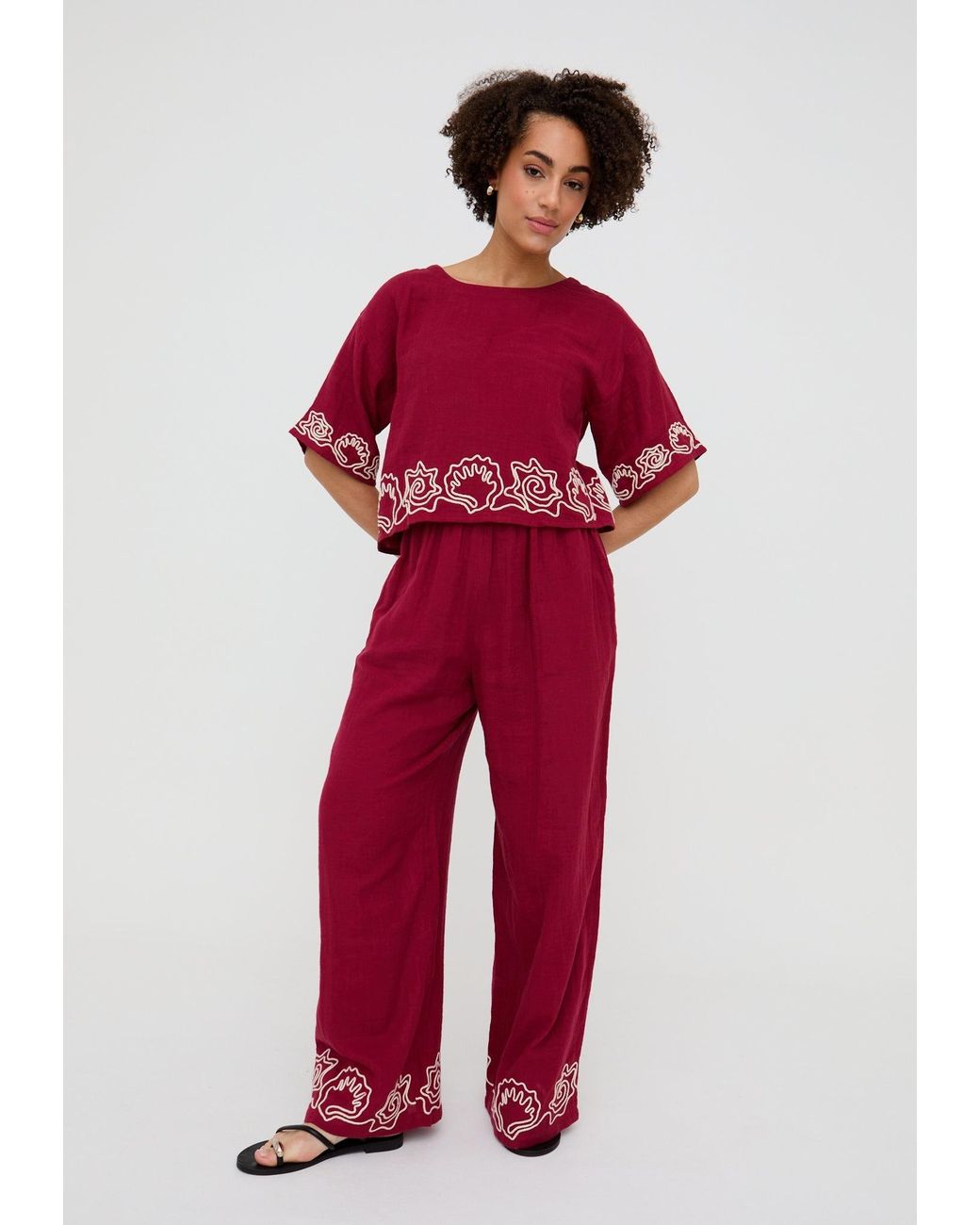 Raffya Milly Wide Leg Embroidered Trouser