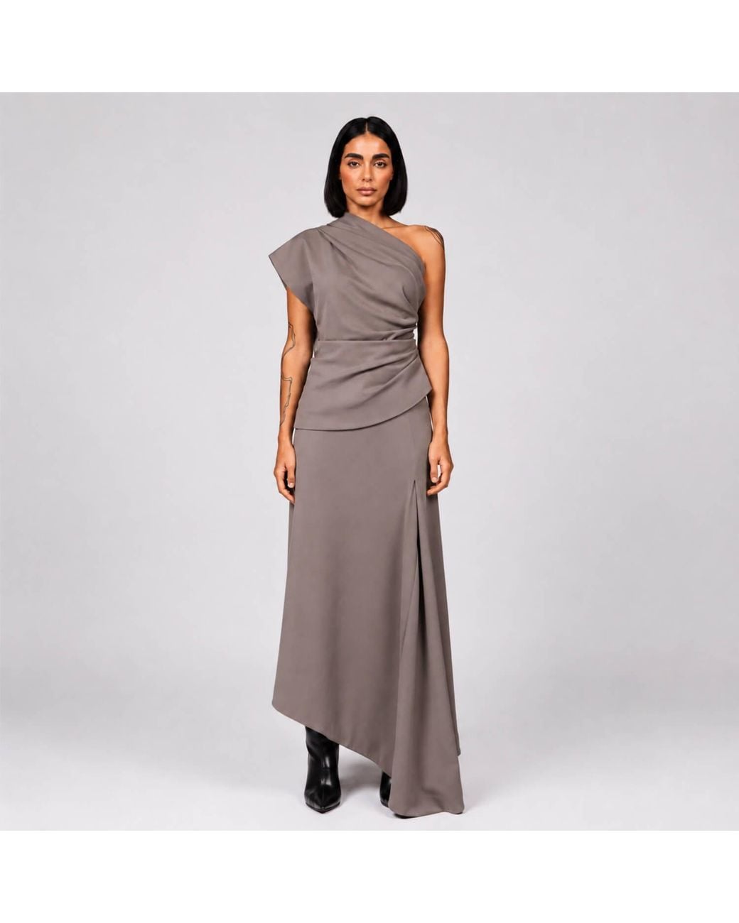 Elamins Gray Asymmetric Drape Top