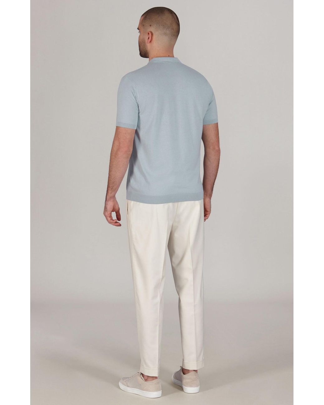 Paul James Knitwear Blue Ultra Fine Cotton Earll Short Sleeve Polo Shirt for men