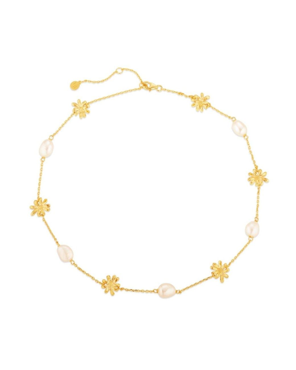 Lulu B London Metallic Daisy Flower & Pearl Chain Necklace
