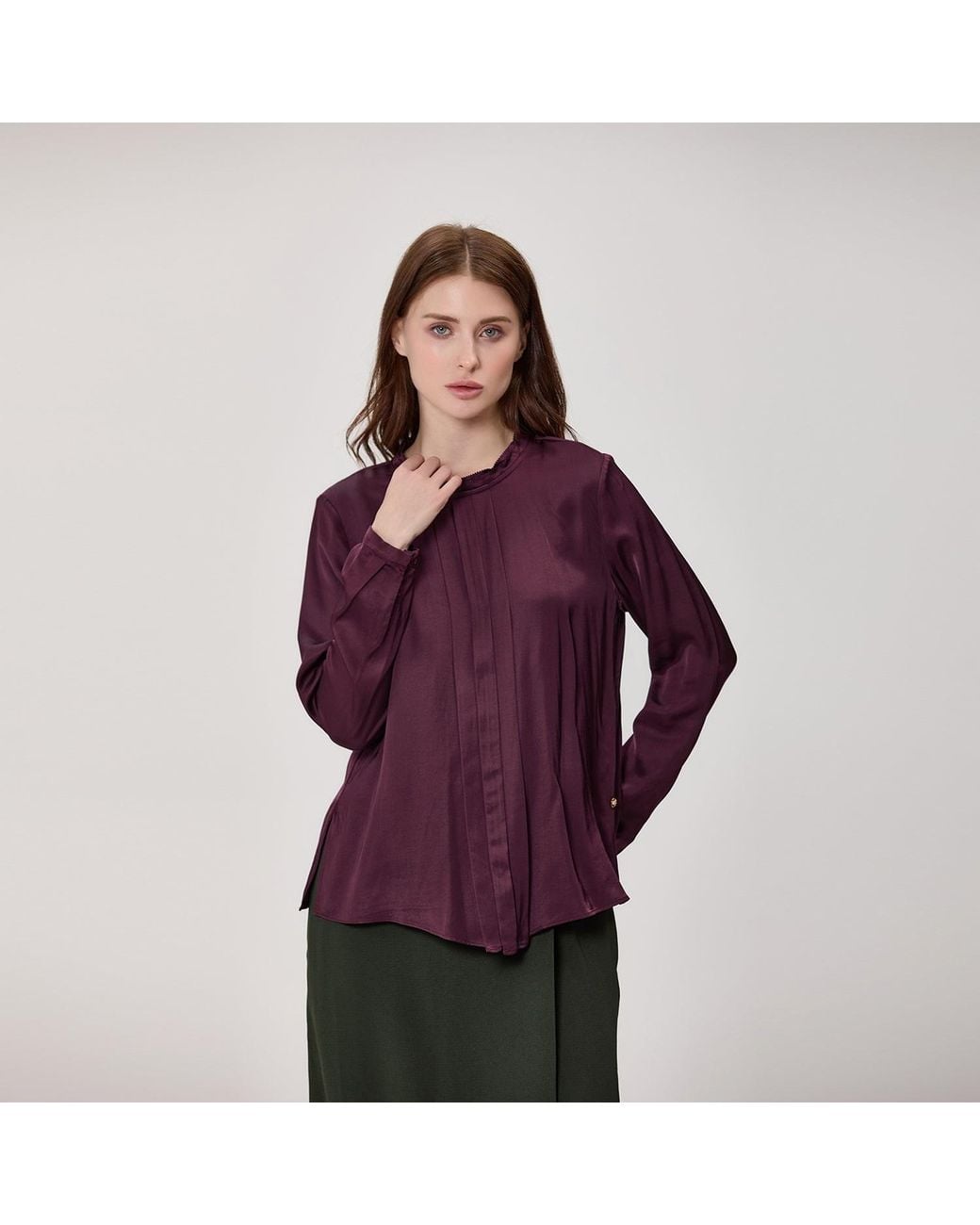 Smart and Joy Pink Long-Sleeved Blouse With Pleats