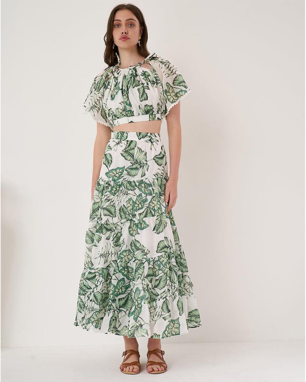 We Are Kindred Green Amelie Gathered Crop Top