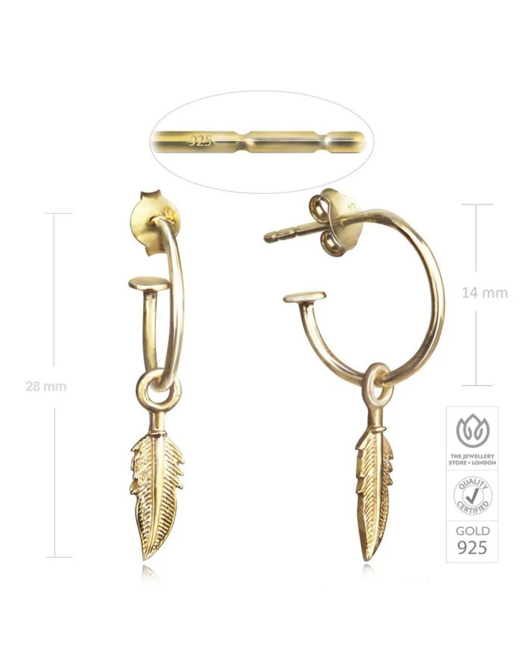 The Jewellery Store London Metallic Open Hoop Earring With Feather Charm