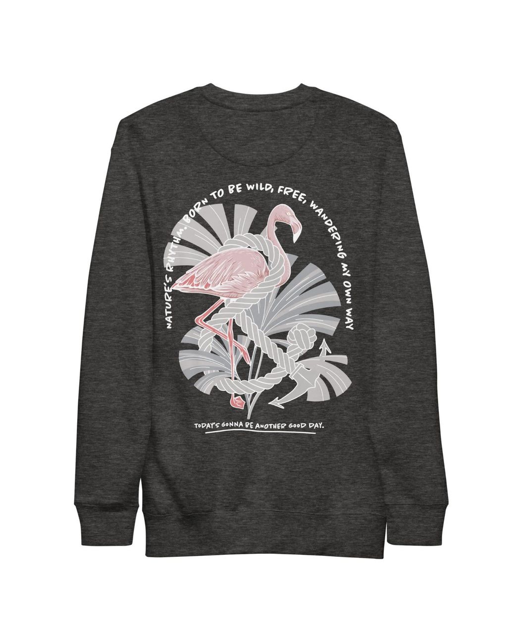 Anchor and Crew Gray Heather Flamingo Another Good Day Cotton Blend Sweatshirt