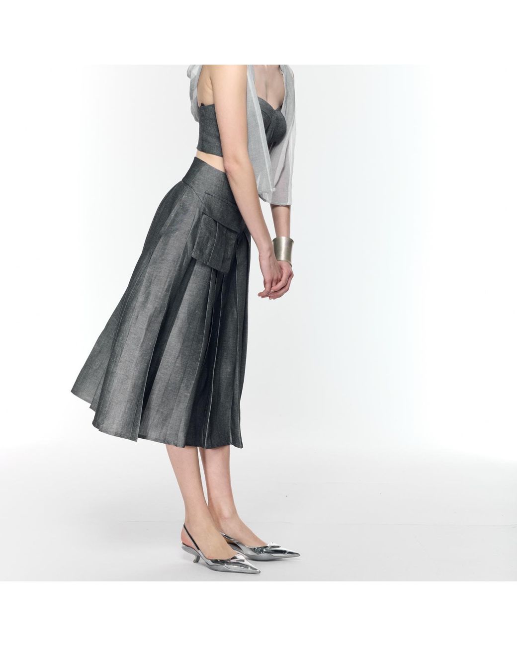 Mirimalist Gray Twirl Pleated Midi Skirt