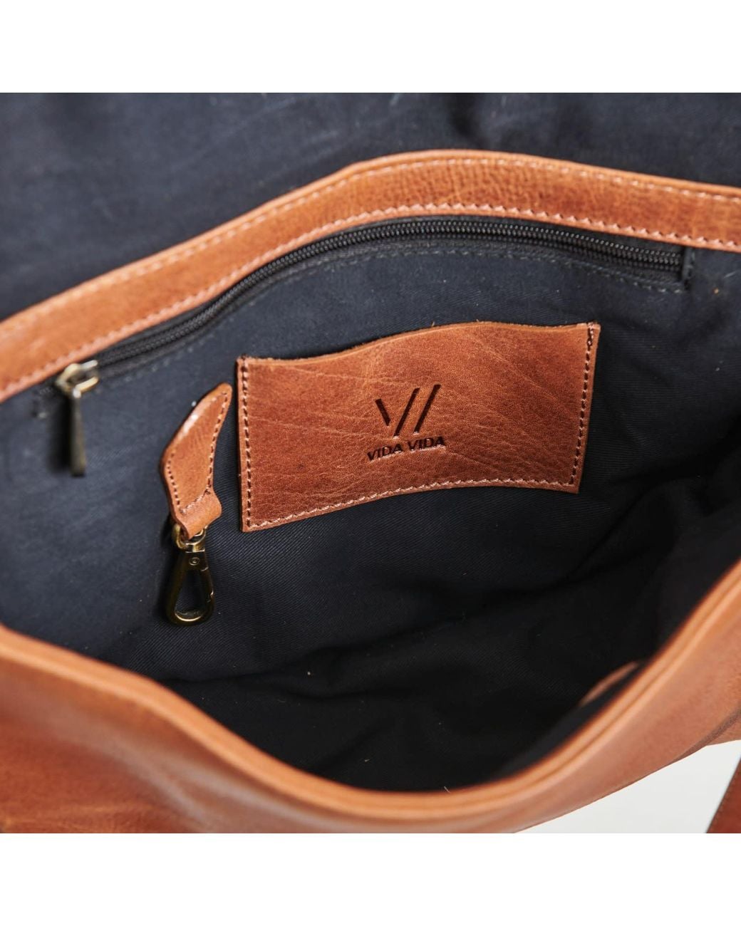 VIDA VIDA Brown Luxury Soft Leather Saddle Bag With Tassel Tan
