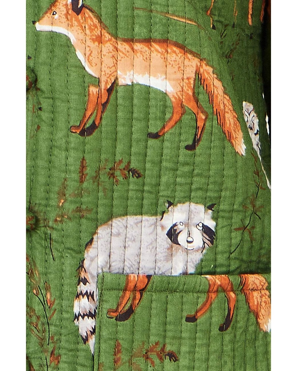 Yumi' Green Fox Print Reversible Cotton Quilted Jacket