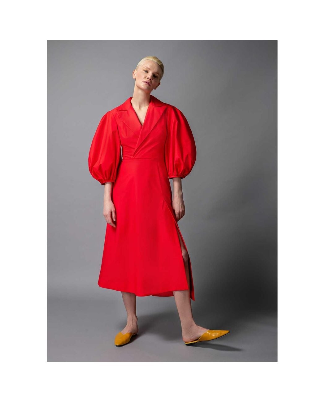 Femponiq Red Wide Lapel Asymmetric Cotton Dress