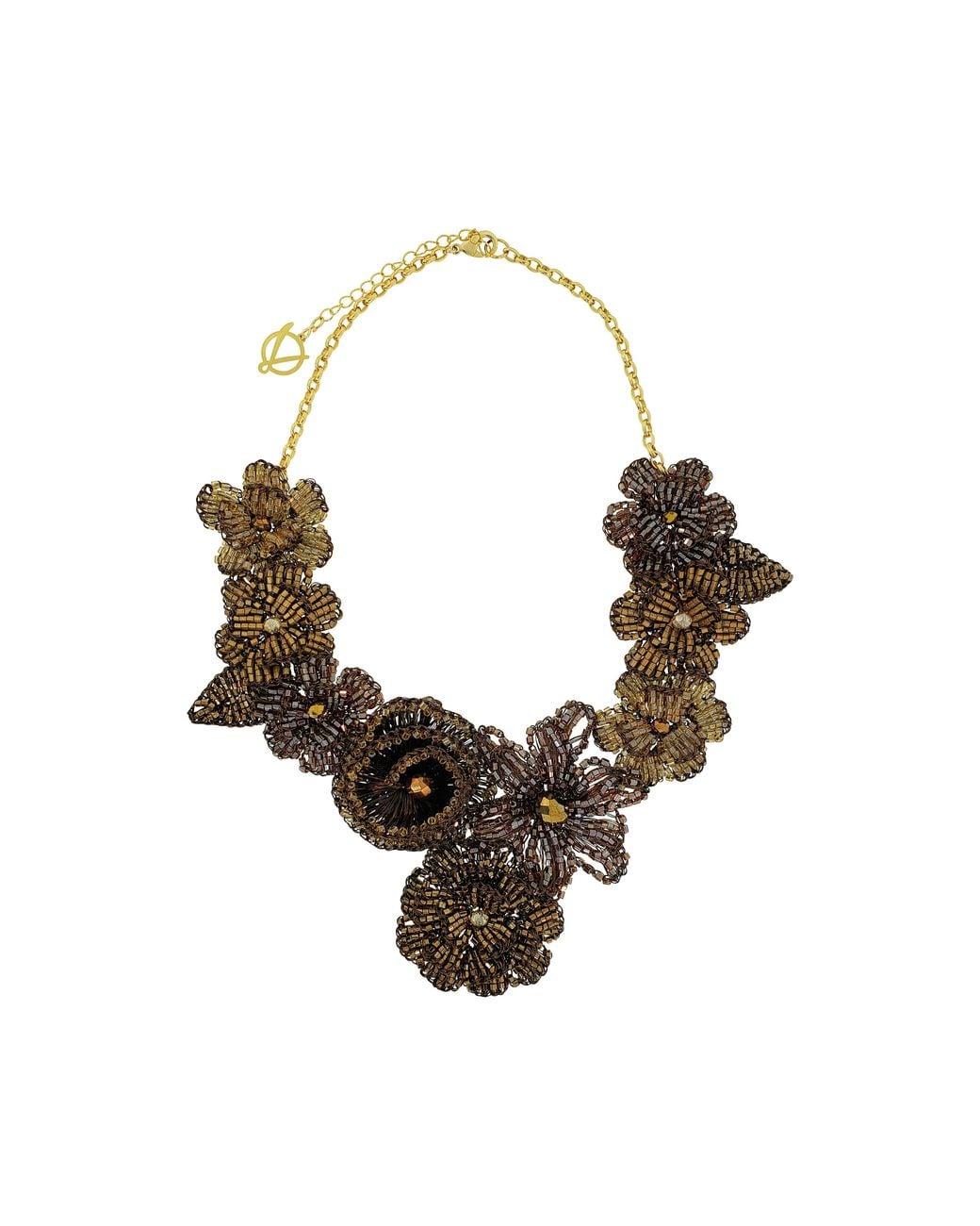 Lavish by Tricia Milaneze Brown Sepia Mix Blossom Handmade Crochet Necklace