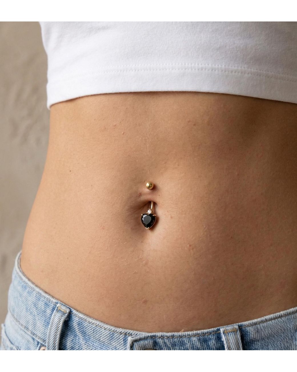 Zahav Jewelry Metallic 10K Solid Heart Shaped Cz Belly Ring