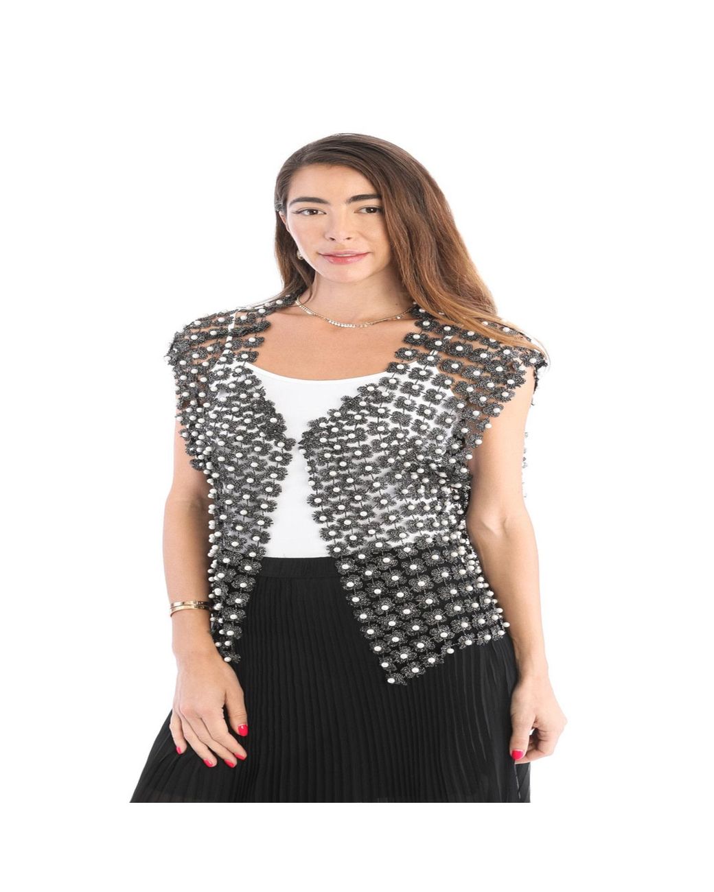 Saachi Black Floral Shell Pearl Capelet