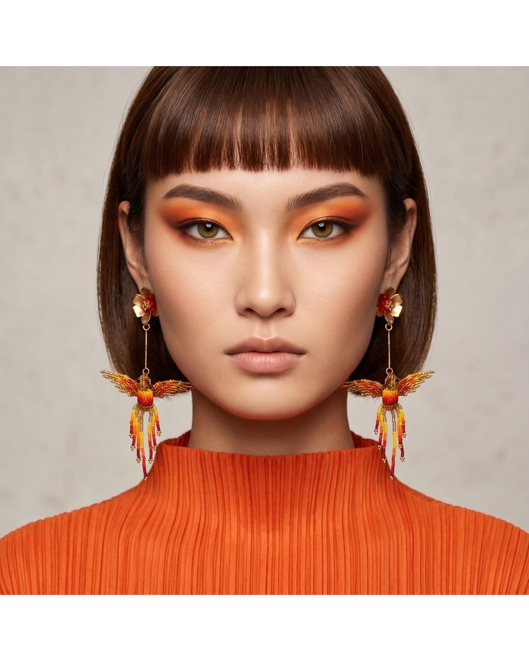 Iliana Arrazola Orange Hummingbird Dangle Earring, And, Glass Beads, Beaded Jewelry