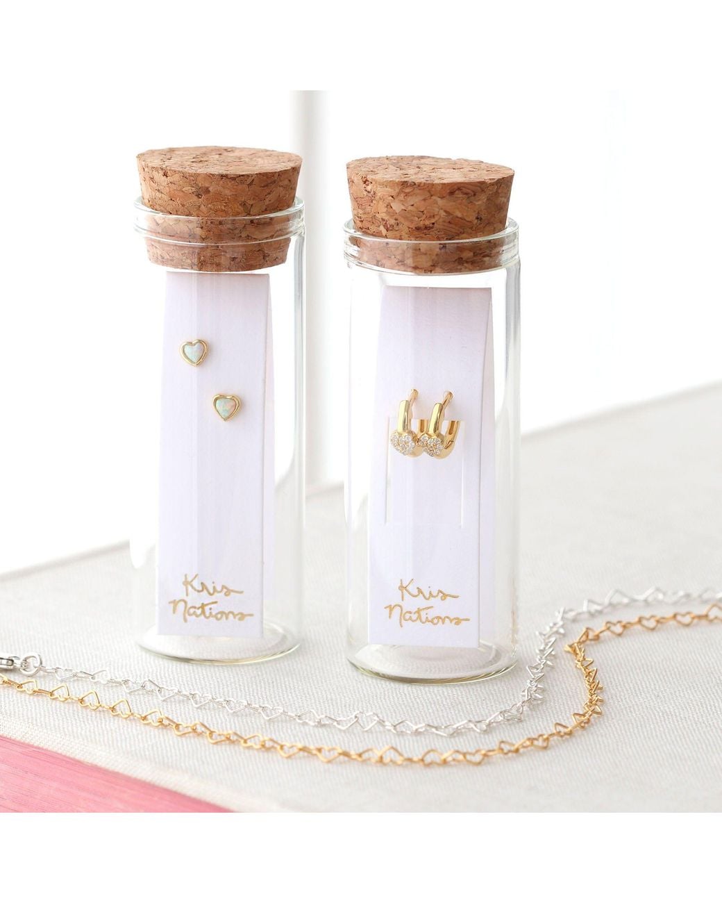 Kris Nations Metallic Heart Crystal Huggie Hoop Earrings