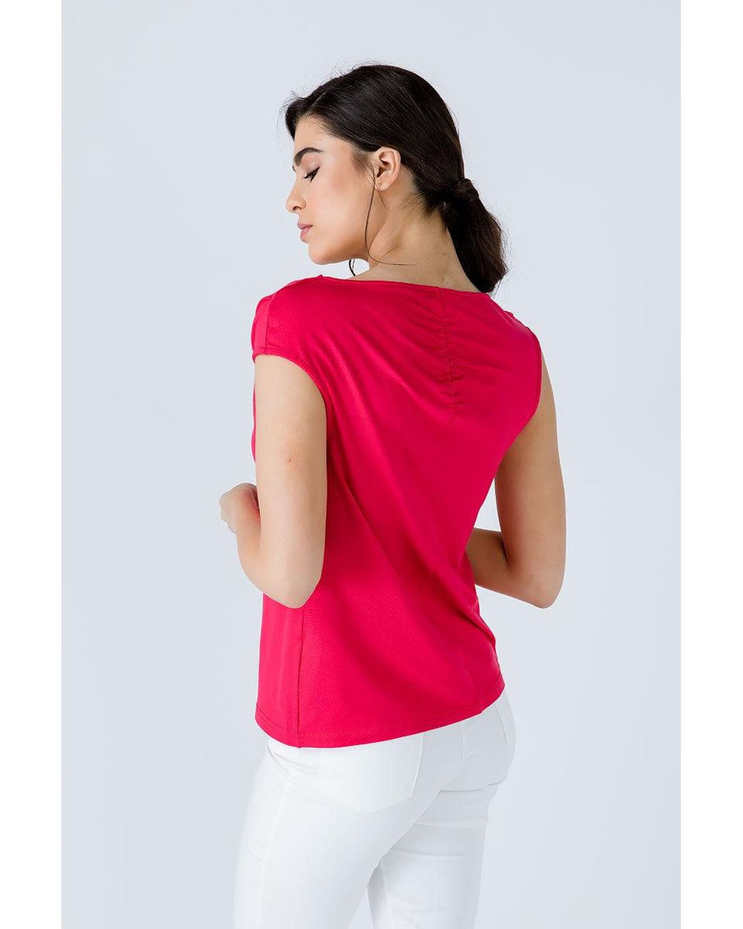 Conquista Red Draped Shoulder Top
